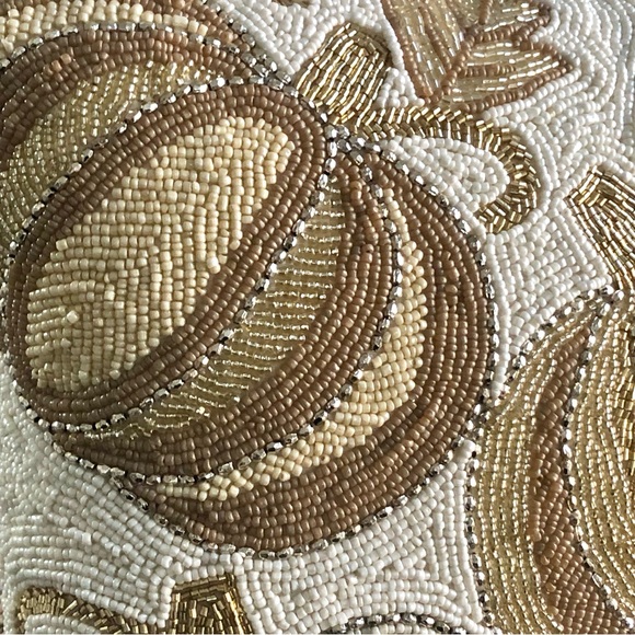 NEW! Gorgeous Beaded Gold & White Pumpkin Pillow - Picture 2 of 6